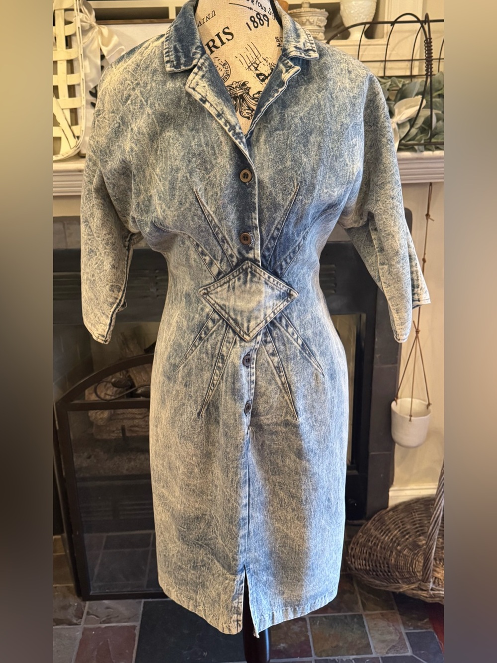 Vintage 80s 90s Punk Rock Cowgirl Boho Stone Wash Acid Wash Denim Bodycon Dress